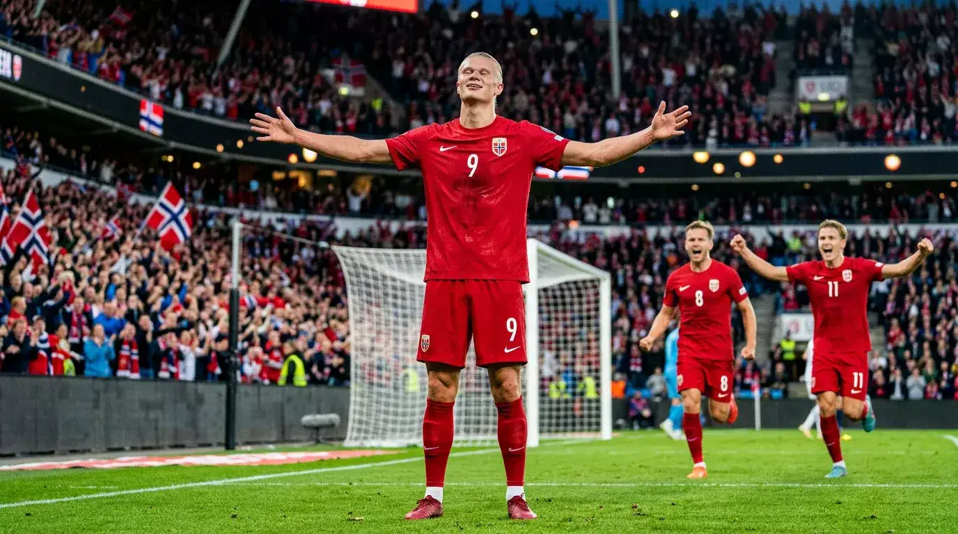 Norsk spiss feirer mål i landslagsdrakt