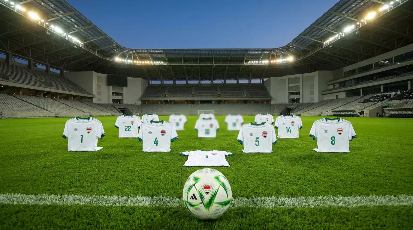 Irak landslag i hvite drakter på fotballbane under VM 2026