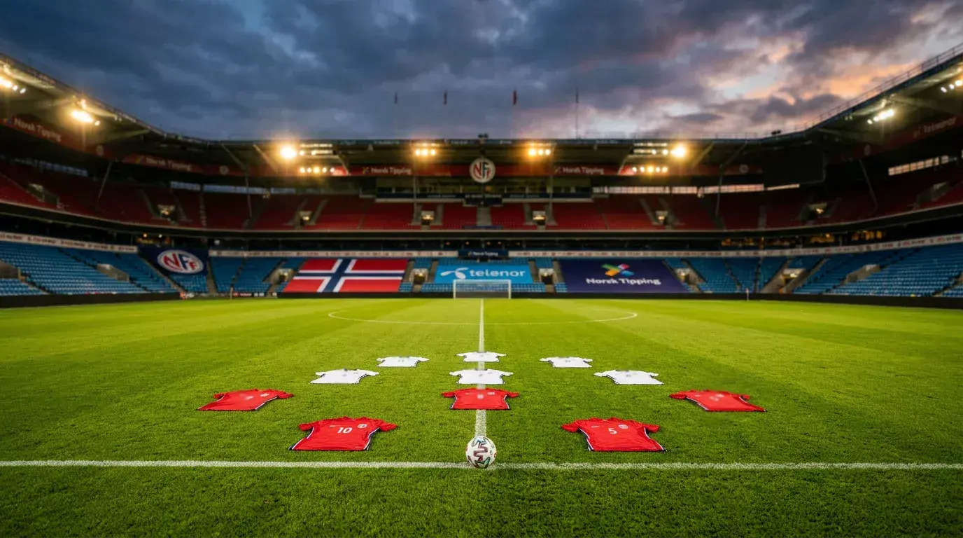 Norges landslag i røde drakter på fotballbane under VM 2026