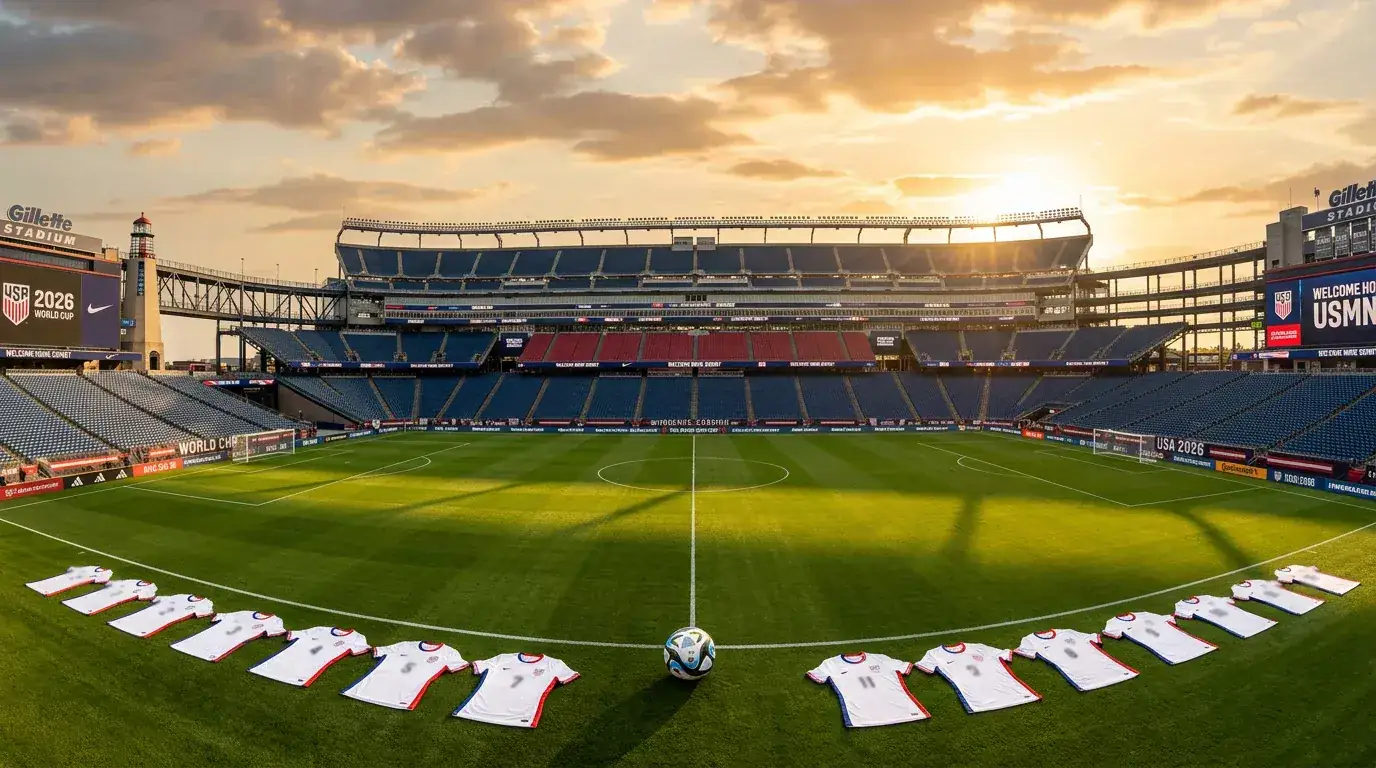 USA landslag i hvite drakter på fotballbane under VM 2026