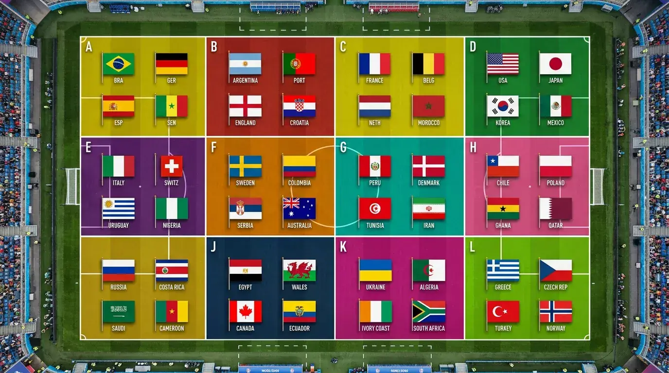 VM 2026 gruppeoversikt med alle 48 lag fordelt i 12 grupper