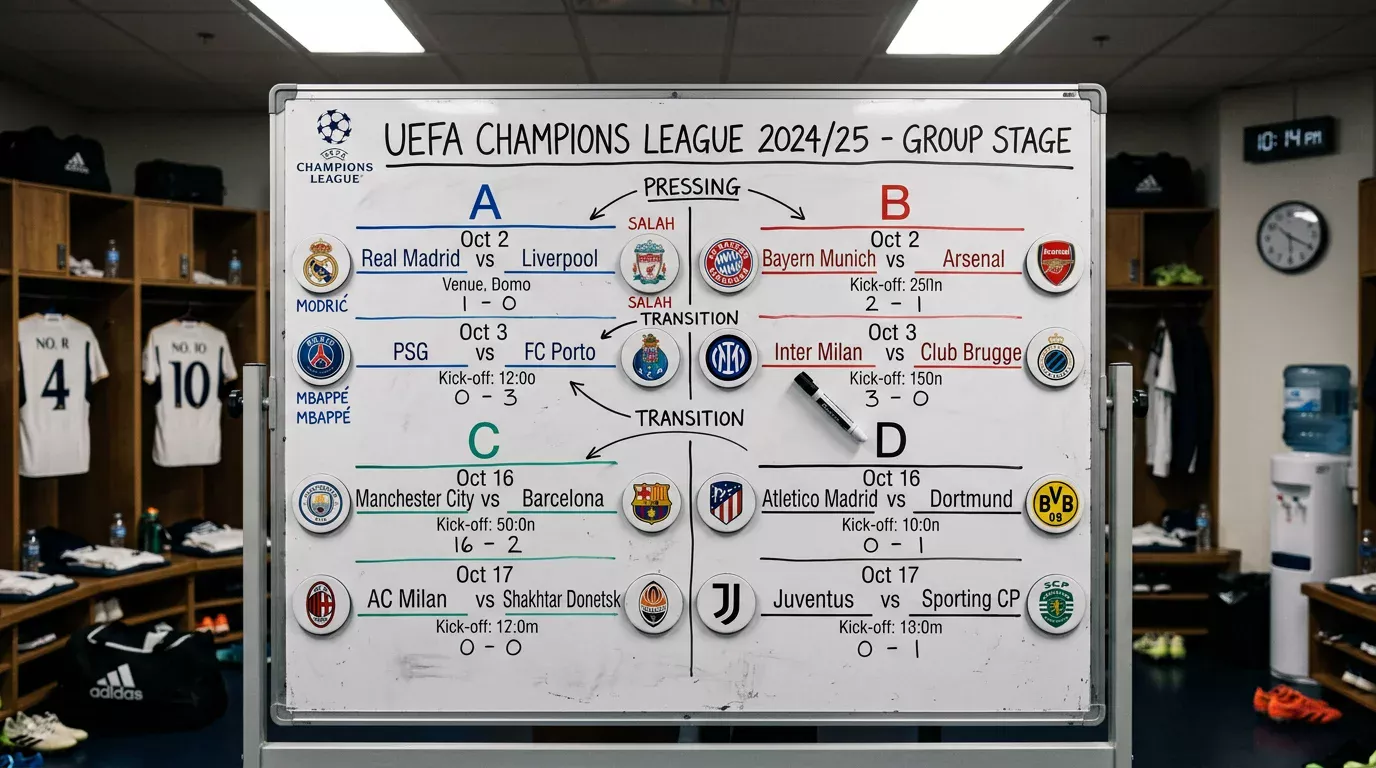 Gruppe A til D med alle lag og kampoppsett