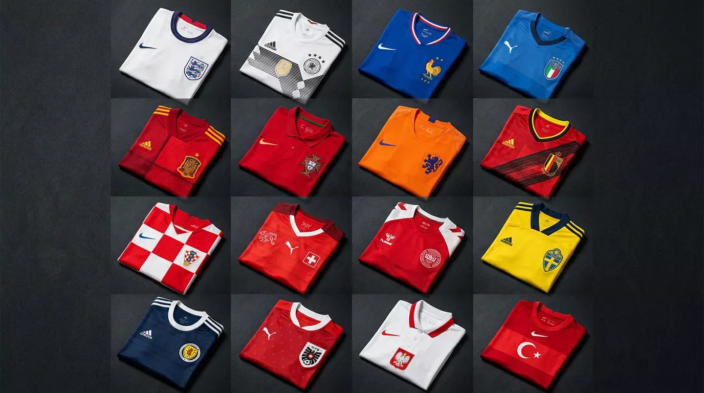 Europas 16 VM-lag med flagg og nøkkelspillere