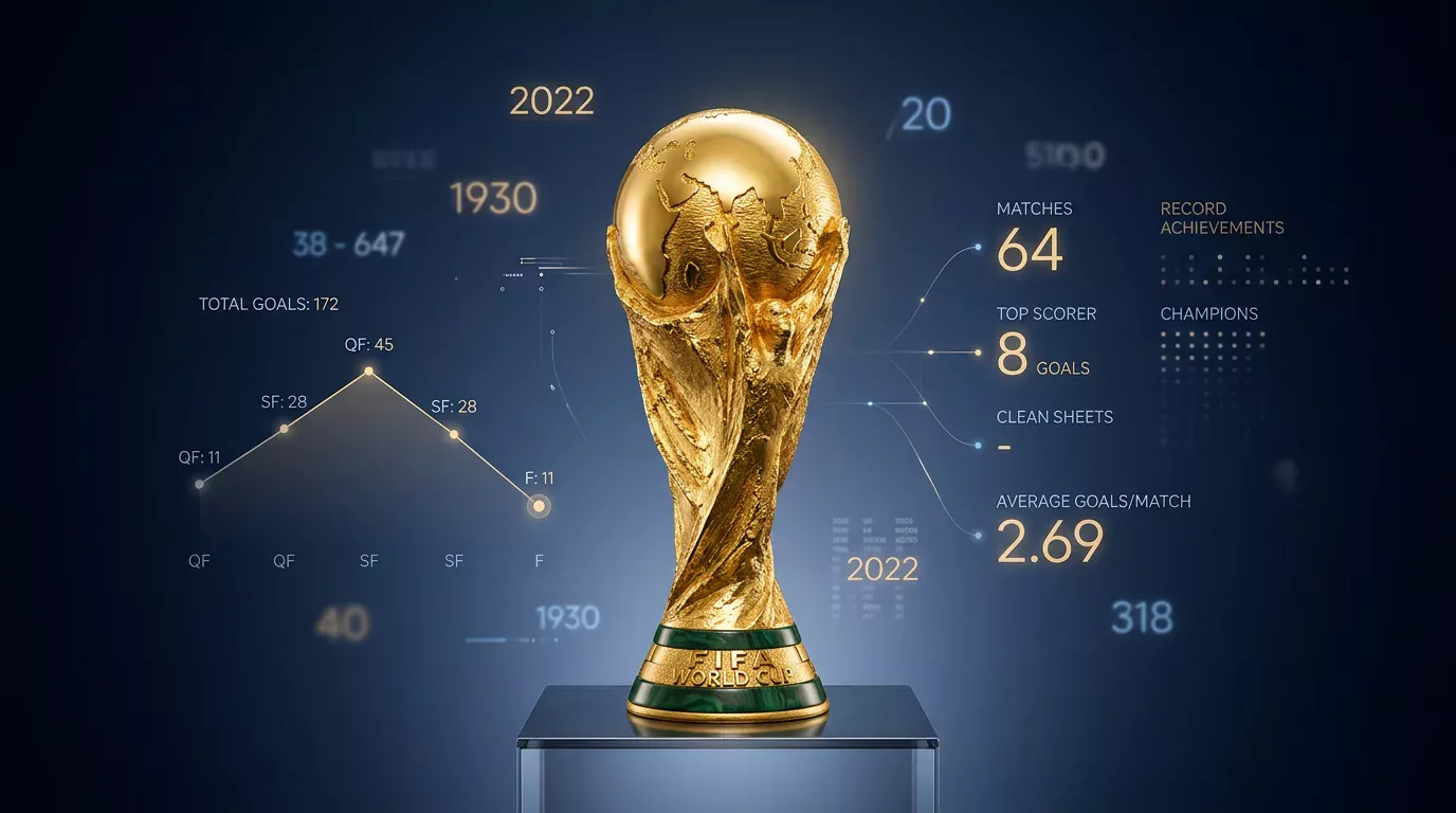 VM-trofeet omgitt av statistikk og rekorder fra fotballhistorien